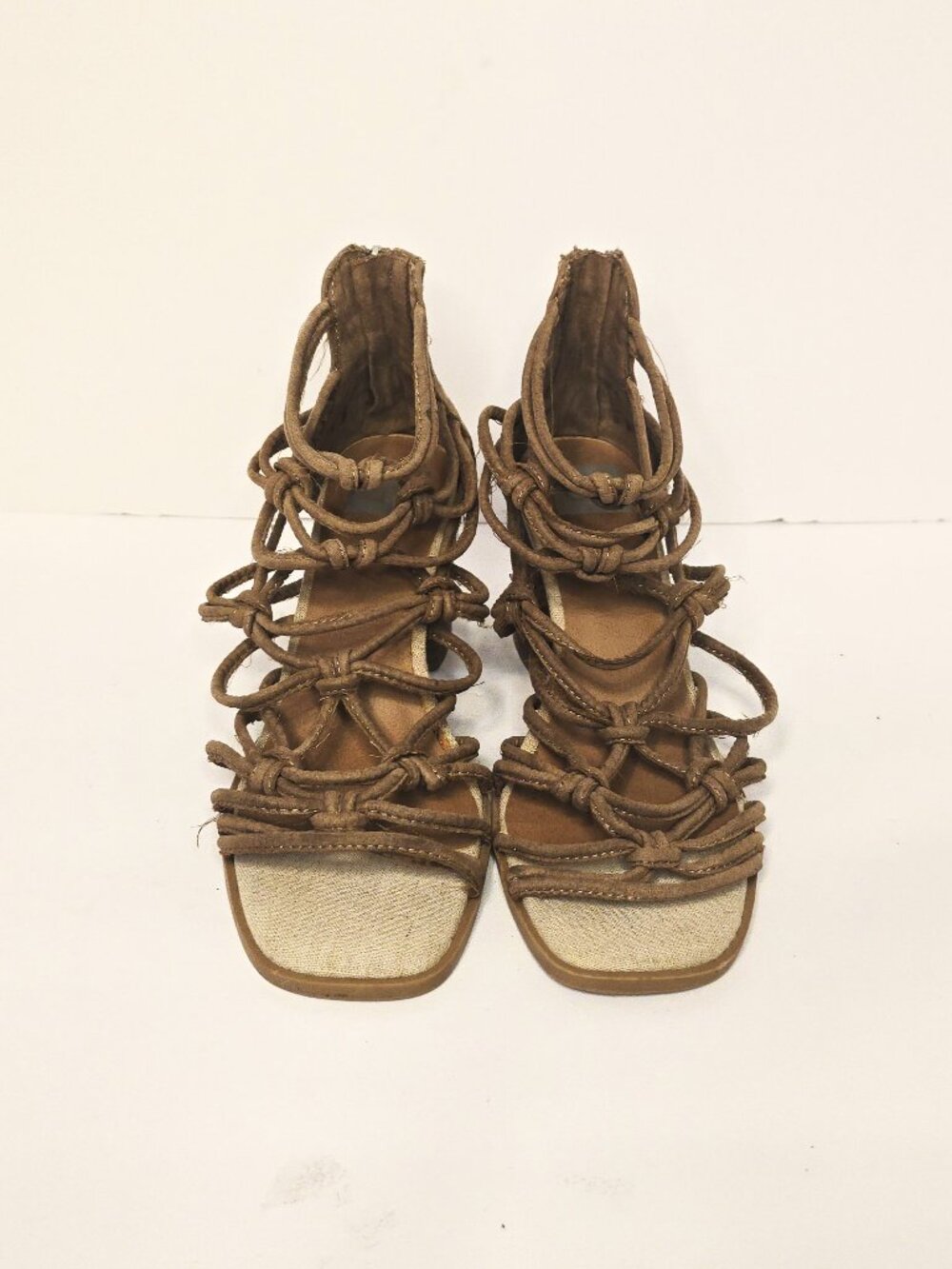 DV Dolce Vita Womens Gladiator Sandals Size 9 Tan Strappy 3" Block Heel Zipper